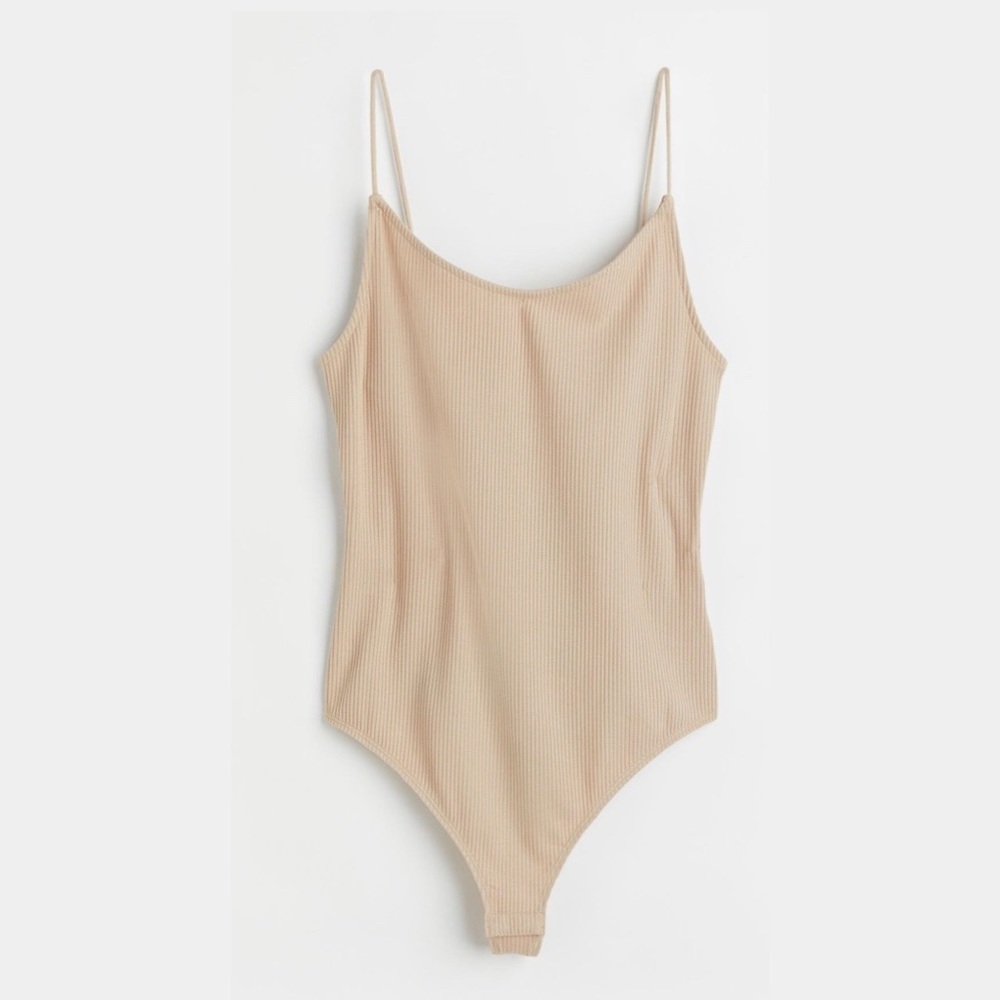 Beige ribbed bodysuit